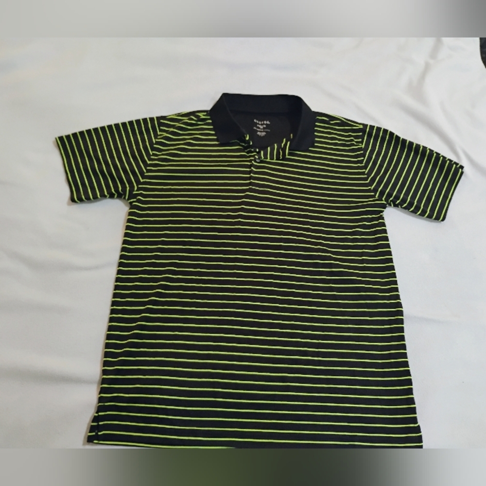 George Black Polo with Neon Green Striped Design - Picture 1 of 8